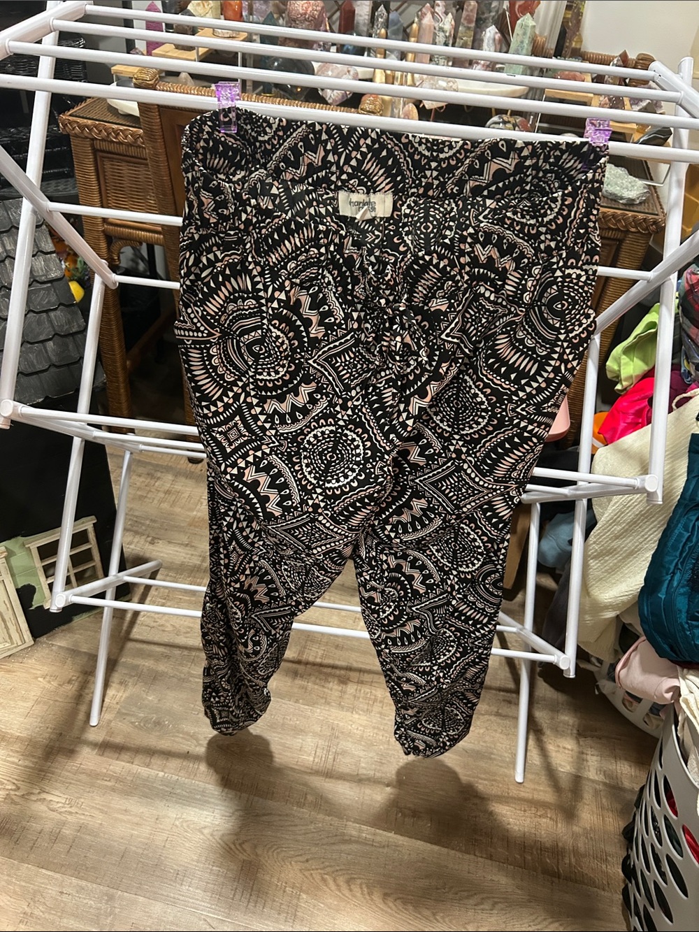 Charlotte Russe Black and Pink Patterned Harem Pants